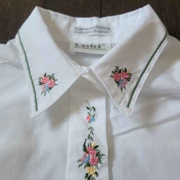 Vintage 90s Tabi International Button Down Shirt - Pink Rose Bouquet Embroidery - Picture 3 of 6